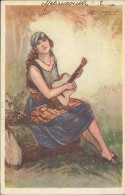 MAUZAN SIGNED 1920s POSTCARD - MAUZAN & GUITAR - EDIT DELL'ANNA & GASPERINI - MAILED 1924 (4611) - Mauzan, L.A.