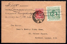 Great Southern & Western 2d Bluish Green Die I, Perf. 11, Used On 1905 "Ewen's" Printed Cover To London, Read On ..... - Railway & Parcel Post