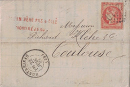 HAUTE GARONNE - MONTREJEAU - N°48 - CERES EMISSION DE BORDEAUX SEUL SUR LETTRE - COTE 250€ - ENTETE BANQUE - 1849-1876: Periodo Clásico