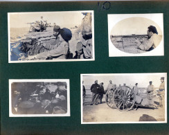 7 Petites Photos Collées Sur Carton Format A5. Soldats, Artillerie, Mitrailleuse, Balkans, Annamite - 1914-18