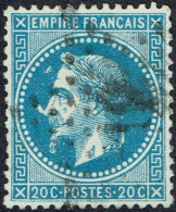 YT N° 29B Empire Dentelé 20c Bleu Type II - Obli. Etoile - Variété A LA CORNE - Signé Roumet - 1863-1870 Napoléon III Lauré