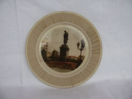 Vintage Soviet USSR Plastic Dish Souvenir Plate Moscow Pushkin Monument #1571 - Dishes