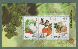 Bloc  3 Timbres Oblitérés DPR Koréa 1993  -  Thème Oiseau Fruits - Légumes