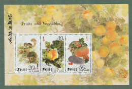 Bloc  3 Timbres Oblitérés DPR Koréa 1993  -  Thème Animaux  Fruits - Legumbres