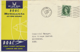 GB 1957 Rare First Flight British Overseas Airways Corporation (BOAC) LONDON - KHORMAKSAR, ADEN - Postwaardestukken