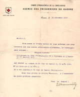 LETTRE COMITE INTERNATIONAL CROIX ROUGE AGENCE PRISONNIERS DE GUERRE LIEUTENANT 56e RI TUE 20 AOUT 1914 - 1914-18
