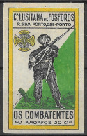 Matchbox Label Companhia LUSITANIA DE FOSFOROS OS COMBATENTES WWI WORLD WAR AMORFOS 20 CTVS  5.5  X 3.5  Cm - Boites D'allumettes - Etiquettes