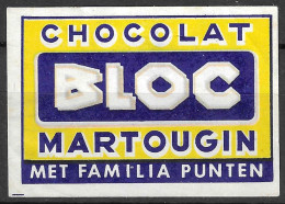  VINTAGE MATCHBOX LABEL BELGIUM Chocolat Bloc Martougin    5  X 3.5  Cm  - Boites D'allumettes - Etiquettes