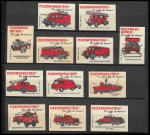 1950  GERMANY VINTAGE MATCHBOX LABEL FIRE TRUCKS FIRE ENGINES BRANDWEER COMPLETE SET OF 12 RARE  5  X 3.5  Cm - Boites D'allumettes - Etiquettes