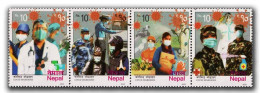 NEPAL 2022 TRIBUTE TO COVID WARRIORS COVID 19 CORONA VIRUS STRIP OF 4V STAMPS MNH - Népal