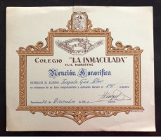 SPAIN « Mención Honorifica», « Colegio "LA INMACULADA », « H.H. MARISTAS », Barcelona, 1960 - Diplômes & Bulletins Scolaires