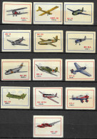 13 X RUSSIA MATCHBOX LABEL  RUSSIAN AVIATION MILITARY PLANES 1920s - 1960s  5 X 3.5 Cm RARE - Matchbox Labels