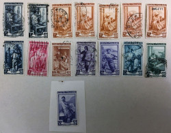 LOT DE 15 TIMBRES OBLITERES SERIE L'ITALIE AU TRAVAIL 1950 10 REFERENCES DIFFERENTES - Lotti E Collezioni