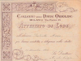 COLLEGIO DELLLE DAME ORSOLINE  - ,MILANO - Diplômes & Bulletins Scolaires