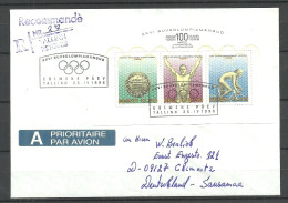 Estland Estonie Estonia 1996 Olympic Games Nagano Japan Michel Block 9 FDC Ersttagsbrief Registered Cover To Germany - Hiver 1998: Nagano