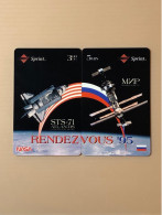 Mint USA UNITED STATES America Prepaid Telecard Phonecard, NASA RENDEZVOUS ‘95 SAMPLE CARD, Puzzle Set Of 2 Mint Cards - Collections