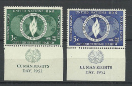 UNITED NATIONS UNO 1952 Michel 17 - 18 Tag D. Menschenrechte Human Rights Day MNH - Nuevos