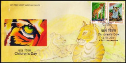 India 2011 Children's Day, Tiger, Endangered, Animal,Feline,Panthera Tigris, FDC (**) Inde Indien - Briefe U. Dokumente