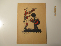 SILHOUETTE  LITTLE GIRL WITH RED FLOWERS , SIGNED - Silhouettes