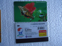 KOREA   USED CARDS   BUTTERFLIES - Vlinders