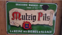 Plaque émaillée  Ea Strasbourg , Bière Mutzig , Bon état - Liqueur & Bière