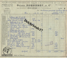 62 0069 HÉNIN-LIÉTARD P. De CALAIS 1957 FOURNITURES POUR L'ÉLECTRICITÉ & TSF OCT. DUQUESNOY & CIE À BINAUT - Elektriciteit En Gas