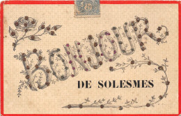 72-SOLESMES- UN BONJOUR DE SOLESMES- CARTE A PAILLETTES - Solesmes