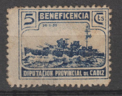 6973 BENEFICENCIA CADIZ 1938 Diputacion Provincial. BATEAU CUIRASSé - Viñetas De La Guerra Civil