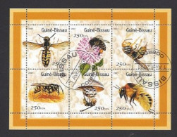 Bloc 6 Timbres Oblitérés Guiné Bissau  2001  -  Thème Guépe Frelon Abeille - Abeilles