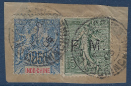 Fragment INDOCHINE N°20 Mixte Franchise Militaire N°3 Semeuse Lignée 15c Vert Olive Oblitérés Dateur " CAP ST JACQUES " - Lettres & Documents