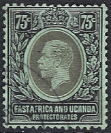 EAST AFRICA & UGANDA 1912 KGV 75c Black/Green SG52 FU - East Africa & Uganda Protectorates