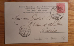 BHOUTAN  A Bhutia Girl Timbre 1anna Obli Bombay 1904 Au Dos Sea Post Office Pour Paris - Bhutan