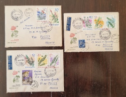 ROUMANIE Fleurs, Fleur Sur Lettre Par Avion Cachet 1966 Yvert N°2230/37 Complet 3 Enveloppes. - Other & Unclassified