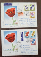 ROUMANIE Fleurs, Fleur Sur Lettre Par Avion Cachet 1975 Yvert N°2912/17 Complet 2 Enveloppes. - Other & Unclassified