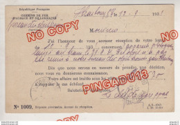 Fixe Carte Postale Chemin De Fer Alsace Lorraine Bureau Objets Trouvés Strasbourg 12 Sept 1931 Perte Appareil Photo - Chemin De Fer