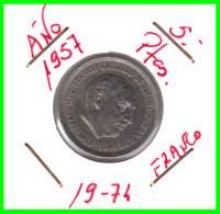 ESPAÑA ( EUROPA ) MONEDA DE 5 PESETAS DEL AÑO 1957 *74* GENERAL FRANCO ESTADO CIRCULADA - 5 Pesetas