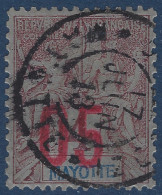 France Colonies Mayotte N°3 4c Lilas Brun Variété De Surcharge Déplacée " Valeur Sur Valeur " Oblitéré De DZAOUDZI RR - Used Stamps