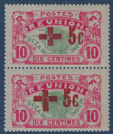 France Colonies REUNION Paire N°81A* 10c +5c Rouge Variété De Surcharge Grande Croix + Rapprochée Tenant à Normal RR - Neufs