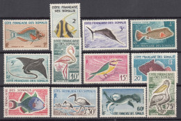 French Somali Coast, Cote Des Somalis 1959 Animals Birds And Fish Mi#320-331 Mint Hinged, Last One Used - Ongebruikt