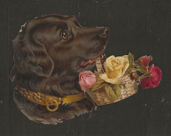 Découpis Gaufré Chien Apportant De Fleurs Année 1900 - Animaux