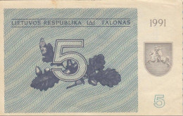 LITHUANIA 5 Coupons 1991 Year SKRIA SS First Modification LETUVOS RESPUBLIKA 5 TALONAS 1991 H VERY GOOD - Lithuania