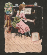 Découpis Gaufrée Jeune Fille Jouant Du Piano Année 1900 - Children