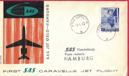 NORGE - FIRST CARAVELLE FLIGHT - SAS - FROM OSLO TO HAMBURG *1.4.60* ON OFFICIAL COVER - Brieven En Documenten