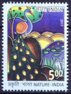 India 2017 MNH, Bird With Peacock Tail, Drawings, Stamp Design Competition - Pauwen