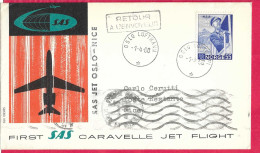 NORGE - FIRST CARAVELLE FLIGHT - SAS - FROM OSLO TO NICE *1.4.60* ON OFFICIAL COVER - Storia Postale