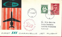 NORGE - FIRST CARAVELLE FLIGHT - SAS - FROM OSLO TO HAMBURG *1.4.60* ON OFFICIAL COVER - Covers & Documents