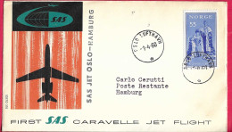 NORGE - FIRST CARAVELLE FLIGHT - SAS - FROM OSLO TO HAMBURG *1.4.60* ON OFFICIAL COVER - Brieven En Documenten