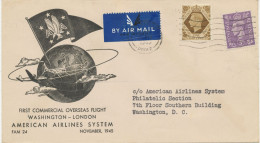 GB 1945 Rare First Flight With American Airlines System (American Overseas Airlines, Inc.) First Scheduled Commercial - Cartas & Documentos