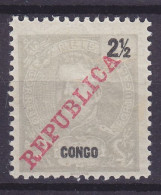 Portuguese Congo 1911 Mi. 60, 2½c. König Karl I., Overprinted REPUBLICA, MH* - Congo Portugais