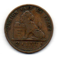 BELGIUM, 2 Centimes, Copper, Year 1876, KM # 35.1, French Legend - 2 Centimes